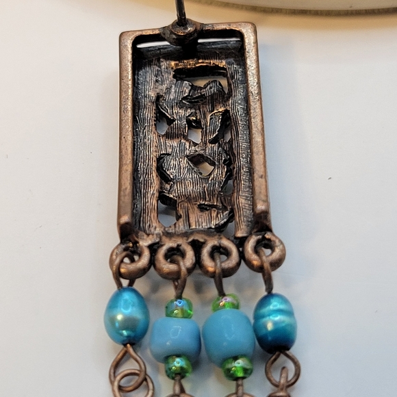 Blue and Lavender Crystal and Beaded Flower Dangle  Earrings - Picture 9 of 16